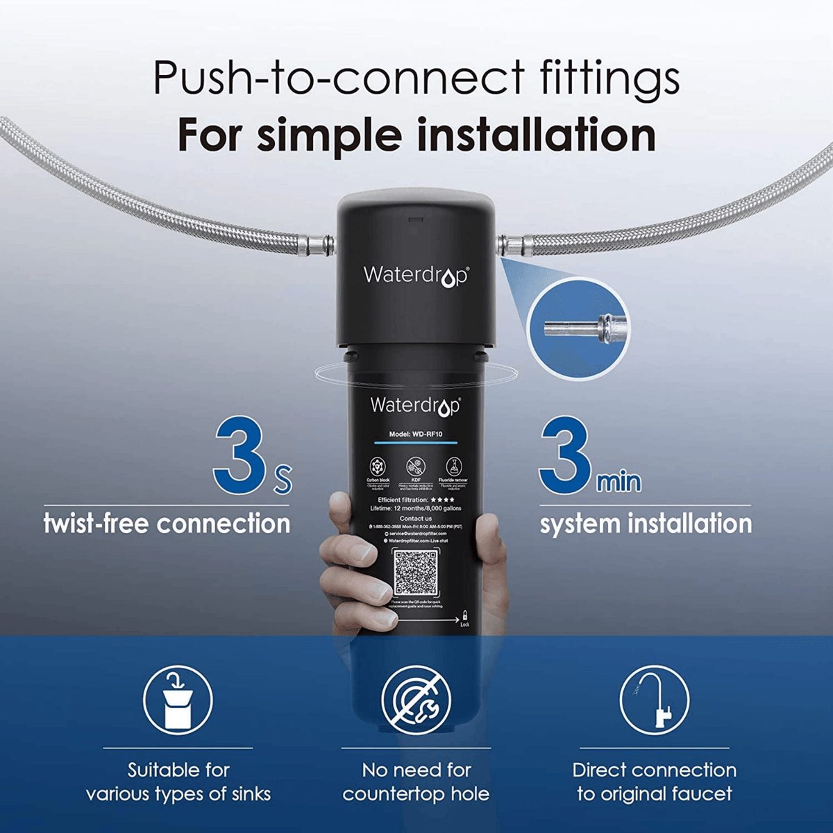 Water Filtration System WaterDrop Water Filter | Under Sink Direct Connect Filtration System