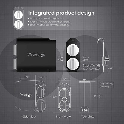 Water Filtration System Waterdrop Reverse Osmosis Tankless Water Filter - G2 RO Undersink Series - WD-G2-B